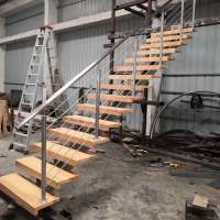 High quality Outdoor iron straight mono stringer staircase with wire railing